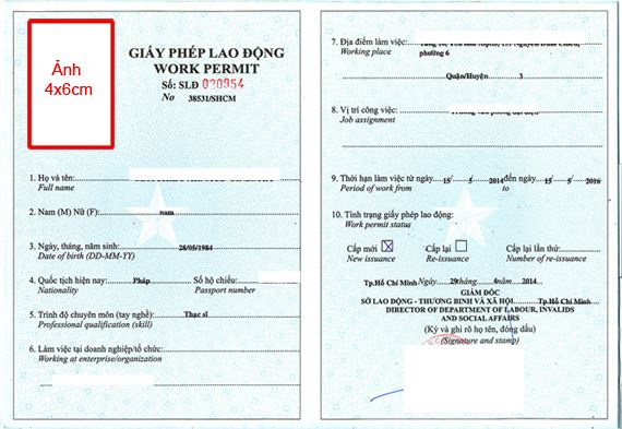 Mẫu giấy phép lao động (Specimen of Vietnam work permit)