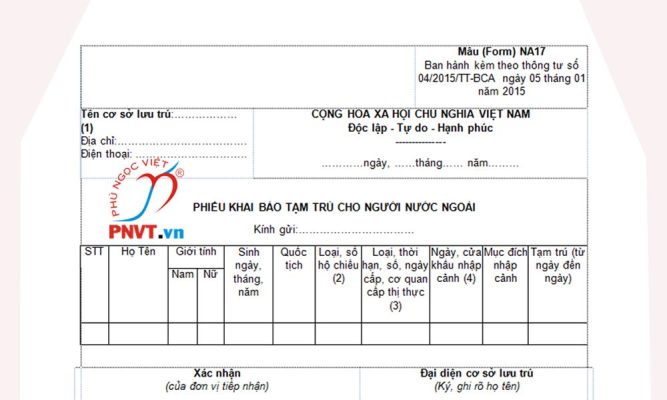 phiếu khai báo tạm trú