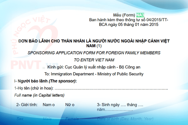 Mẫu NA3 xin bảo lãnh cho thân nhân nước ngoài